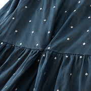 Buddha Stones Back Button Dot Pattern Half Sleeve Cotton Linen Midi Dress With Pockets - image 7