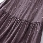 Buddha Stones Back Button Dot Pattern Half Sleeve Cotton Linen Midi Dress With Pockets - image 3