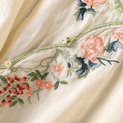 Buddha Stones Embroidery Flower Hem Slit Design Half Sleeve Cotton Linen Zen Midi Dress - image 11