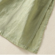 Buddha Stones Embroidery Flower Hem Slit Design Half Sleeve Cotton Linen Zen Midi Dress - image 5