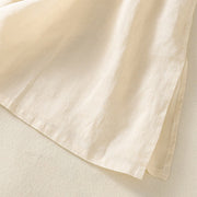 Buddha Stones Embroidery Flower Hem Slit Design Half Sleeve Cotton Linen Zen Midi Dress - image 15
