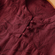Buddha Stones Printing Leaves Pattern Short Sleeve Cotton Midi Dress With Pockets - image 7