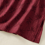 Buddha Stones Printing Leaves Pattern Short Sleeve Cotton Midi Dress With Pockets - image 12