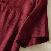 Buddha Stones Printing Leaves Pattern Short Sleeve Cotton Midi Dress With Pockets - image 8