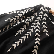 Buddha Stones Casual Embroidery Split Three Quarter Sleeve Cotton Linen Midi Dress - image 4