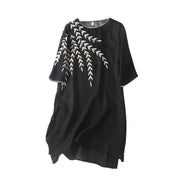 Buddha Stones Casual Embroidery Split Three Quarter Sleeve Cotton Linen Midi Dress - image 11