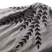 Buddha Stones Casual Embroidery Split Three Quarter Sleeve Cotton Linen Midi Dress - image 14
