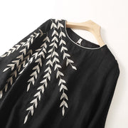 Buddha Stones Casual Embroidery Split Three Quarter Sleeve Cotton Linen Midi Dress - image 3