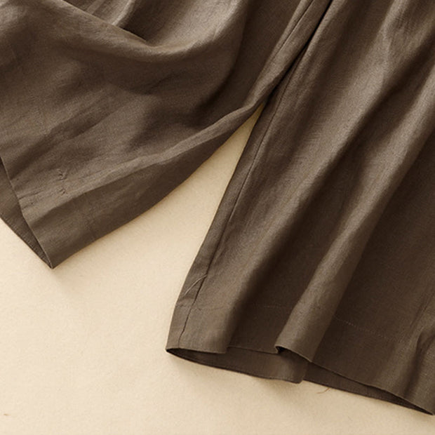 Buddha Stones Plain Color Frog-Button Cotton Linen Women's Wide Leg Pants With Pockets - image 4