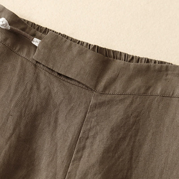 Buddha Stones Plain Color Frog-Button Cotton Linen Women's Wide Leg Pants With Pockets - image 2
