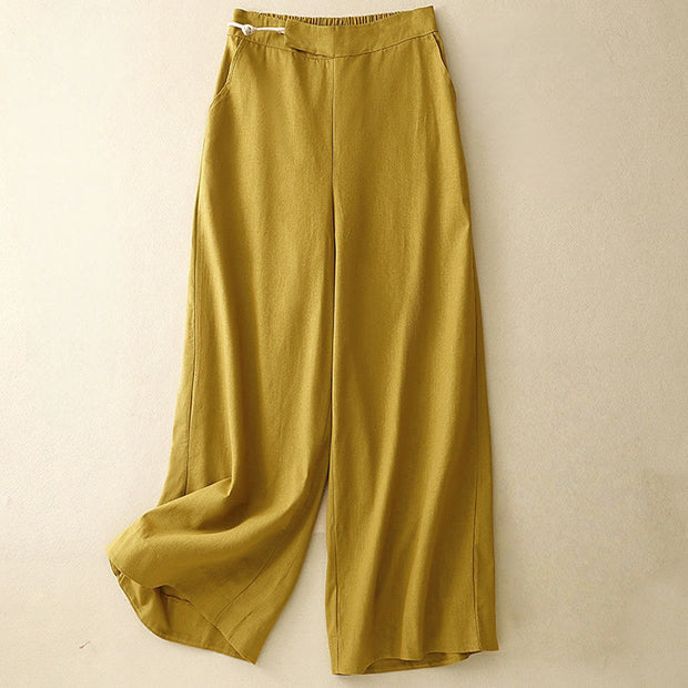 Buddha Stones Plain Color Frog-Button Cotton Linen Women's Wide Leg Pants With Pockets - Goldenrod - US12，UK/AU16，EU44 (2XL) - image 5