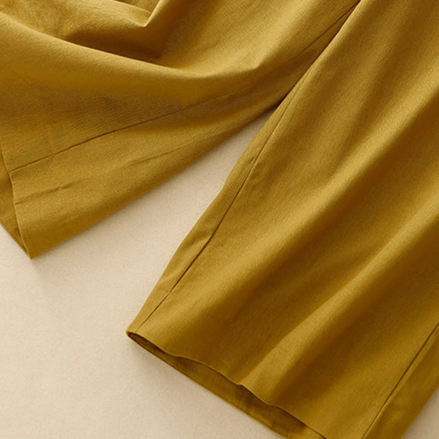 Buddha Stones Plain Color Frog-Button Cotton Linen Women's Wide Leg Pants With Pockets - image 9