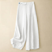 Buddha Stones Plain Color Frog-Button Cotton Linen Women's Wide Leg Pants With Pockets - White - US12，UK/AU16，EU44 (2XL) - image 10