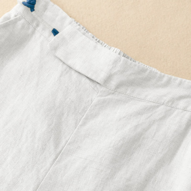 Buddha Stones Plain Color Frog-Button Cotton Linen Women's Wide Leg Pants With Pockets - image 12