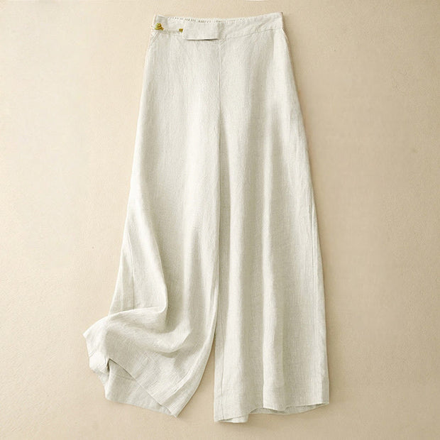 Buddha Stones Plain Color Frog-Button Cotton Linen Women's Wide Leg Pants With Pockets - OldLace - US12，UK/AU16，EU44 (2XL) - image 15