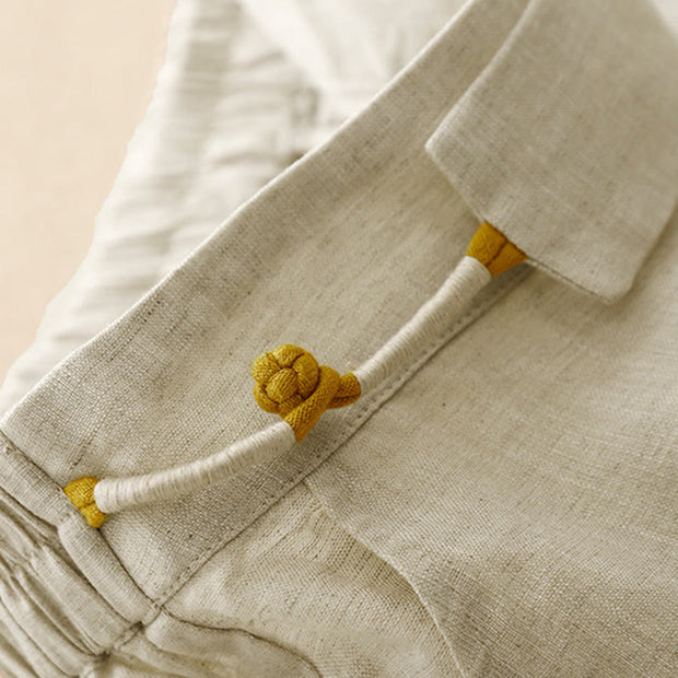 Buddha Stones Plain Color Frog-Button Cotton Linen Women's Wide Leg Pants With Pockets - image 22