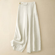 Buddha Stones Plain Color Frog-Button Cotton Linen Women's Wide Leg Pants With Pockets - OldLace - US12，UK/AU16，EU44 (2XL) - image 15
