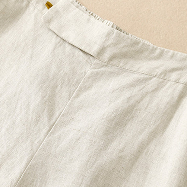 Buddha Stones Plain Color Frog-Button Cotton Linen Women's Wide Leg Pants With Pockets - image 19
