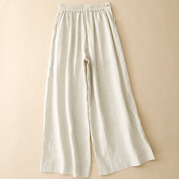 Buddha Stones Plain Color Frog-Button Cotton Linen Women's Wide Leg Pants With Pockets - image 16
