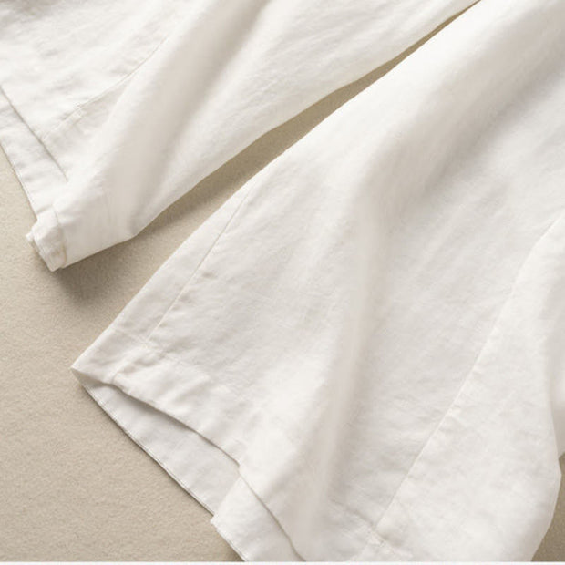 Buddha Stones Plain Color 7-8 Length Capri Cropped Pants Cotton Linen Women's Wide Leg Pants With Pockets