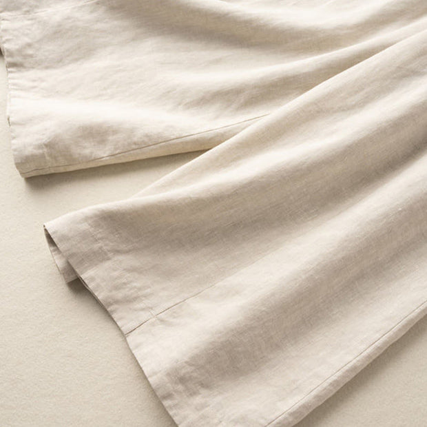 Buddha Stones Plain Color 7-8 Length Capri Cropped Pants Cotton Linen Women's Wide Leg Pants With Pockets