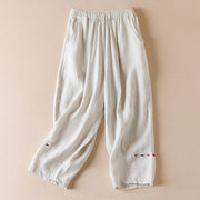 Buddha Stones Colored Thread 7-8 Length Women's Harem Cotton Linen Pants With Pockets - Beige - US8-10，UK/AU12-14，EU40-42 (2XL) - image 1