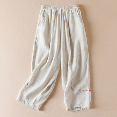 Buddha Stones Colored Thread 7-8 Length Women's Harem Cotton Linen Pants With Pockets - Beige - US8-10，UK/AU12-14，EU40-42 (2XL) - image 1
