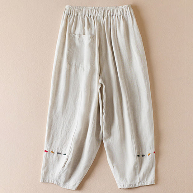 Buddha Stones Colored Thread 7-8 Length Women's Harem Cotton Linen Pants With Pockets - image 2