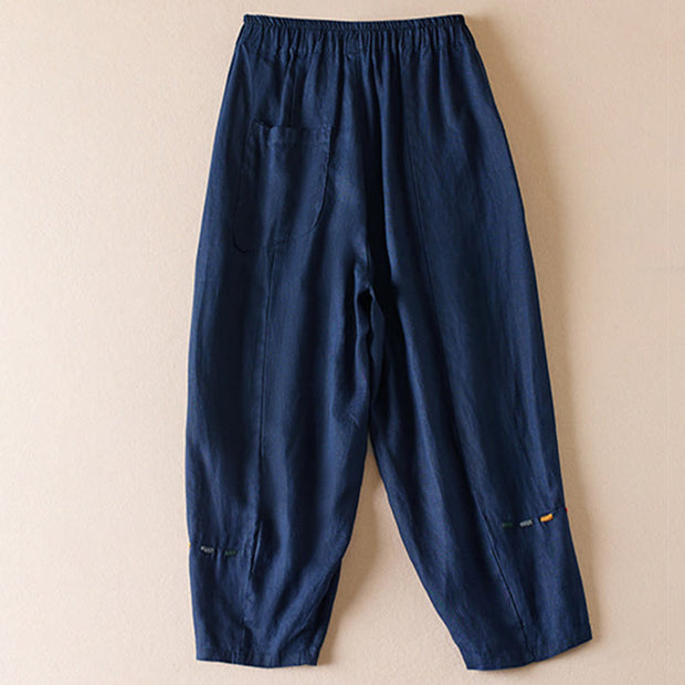 Buddha Stones Colored Thread 7-8 Length Women's Harem Cotton Linen Pants With Pockets - image 11
