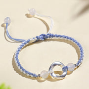 Buddha Stones 925 Sterling Silver Mobius White Agate Bead Braided String Protection Bracelet - image 2
