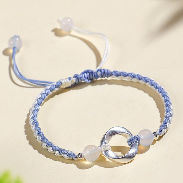 Buddha Stones 925 Sterling Silver Mobius White Agate Bead Braided String Protection Bracelet - image 2