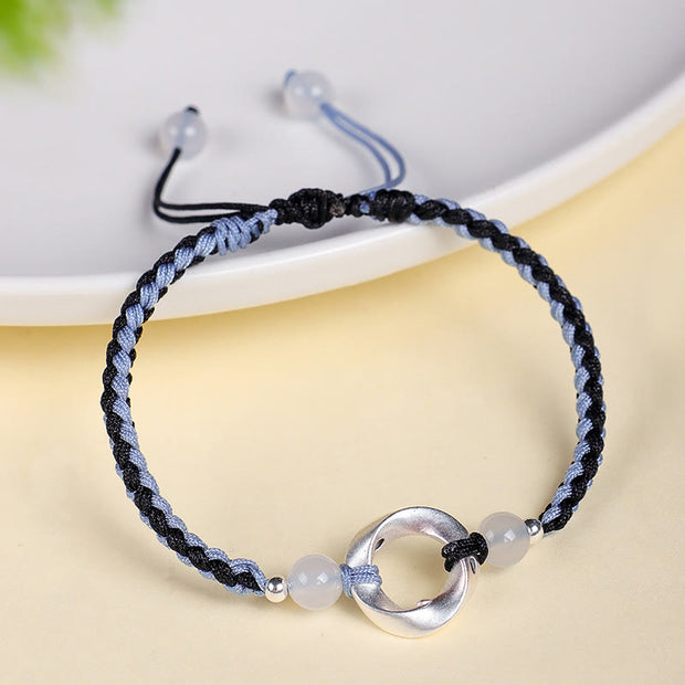Buddha Stones 925 Sterling Silver Mobius White Agate Bead Braided String Protection Bracelet - image 7