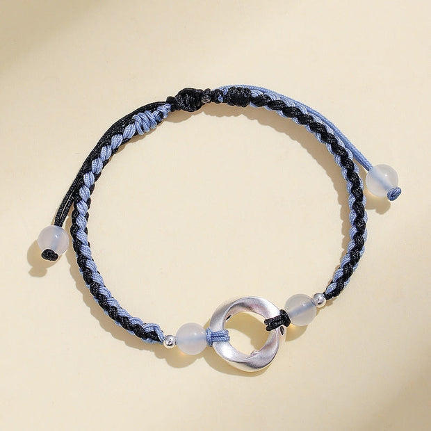 Buddha Stones 925 Sterling Silver Mobius White Agate Bead Braided String Protection Bracelet - image 8