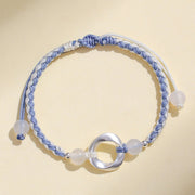 Buddha Stones 925 Sterling Silver Mobius White Agate Bead Braided String Protection Bracelet - image 3
