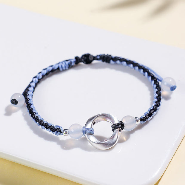 Buddha Stones 925 Sterling Silver Mobius White Agate Bead Braided String Protection Bracelet - image 9