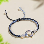 Buddha Stones 925 Sterling Silver Mobius White Agate Bead Braided String Protection Bracelet - 925 Sterling Silver Black String(Wrist Circumference: 15-18cm) - image 6