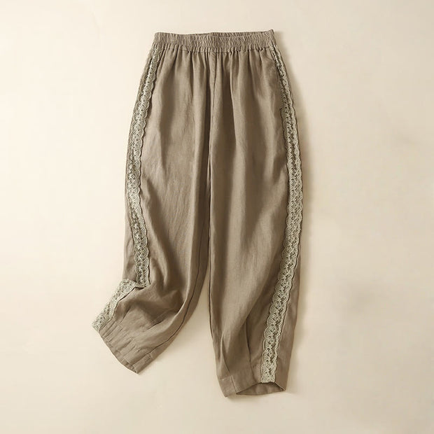 Buddha Stones Plain Lace Women's Harem Cotton Linen Pants With Pockets - Tan - US8-10，UK/AU12-14，EU40-42 (2XL) - image 1