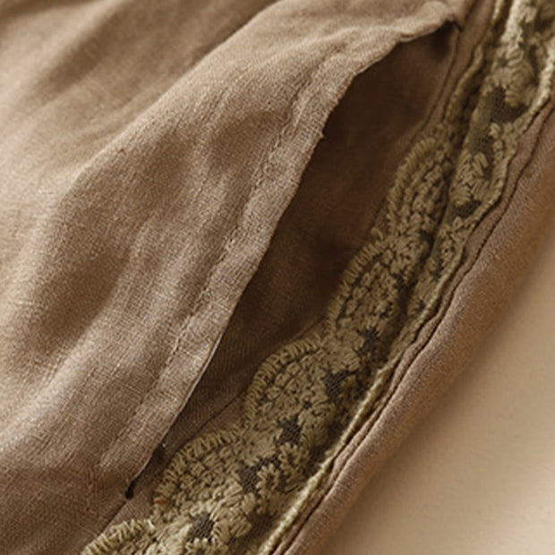 Buddha Stones Plain Lace Women's Harem Cotton Linen Pants With Pockets - image 5