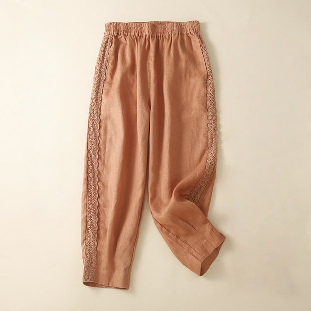 Buddha Stones Plain Lace Women's Harem Cotton Linen Pants With Pockets - Coral - US8-10，UK/AU12-14，EU40-42 (2XL) - image 6