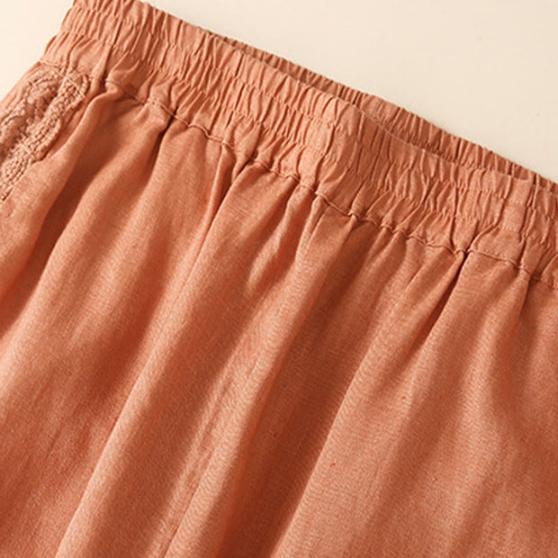 Buddha Stones Plain Lace Women's Harem Cotton Linen Pants With Pockets - image 9