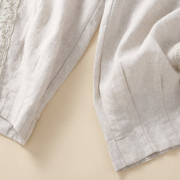 Buddha Stones Plain Lace Women's Harem Cotton Linen Pants With Pockets - image 14