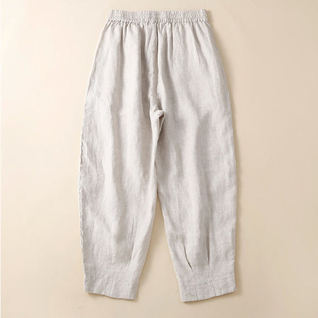 Buddha Stones Plain Lace Women's Harem Cotton Linen Pants With Pockets - image 12