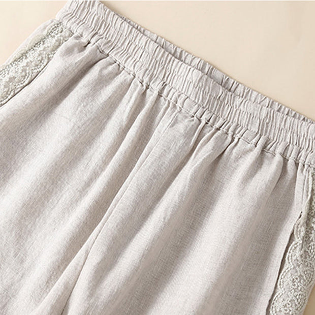 Buddha Stones Plain Lace Women's Harem Cotton Linen Pants With Pockets - image 16
