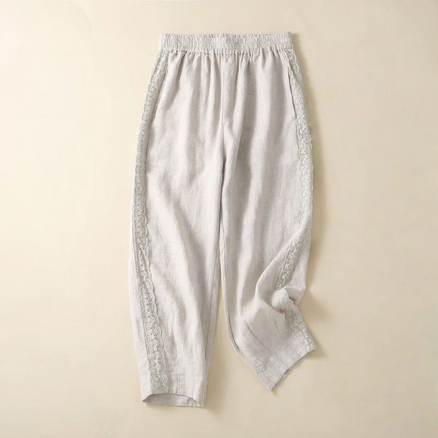 Buddha Stones Plain Lace Women's Harem Cotton Linen Pants With Pockets - WhiteSmoke - US8-10，UK/AU12-14，EU40-42 (2XL) - image 11