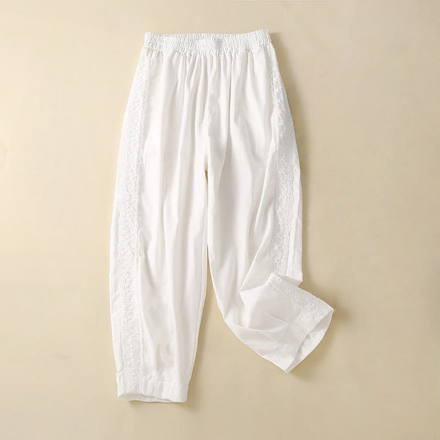 Buddha Stones Plain Lace Women's Harem Cotton Linen Pants With Pockets - White - US8-10，UK/AU12-14，EU40-42 (2XL) - image 21
