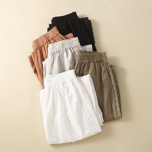 Buddha Stones Plain Lace Women's Harem Cotton Linen Pants With Pockets - image 29