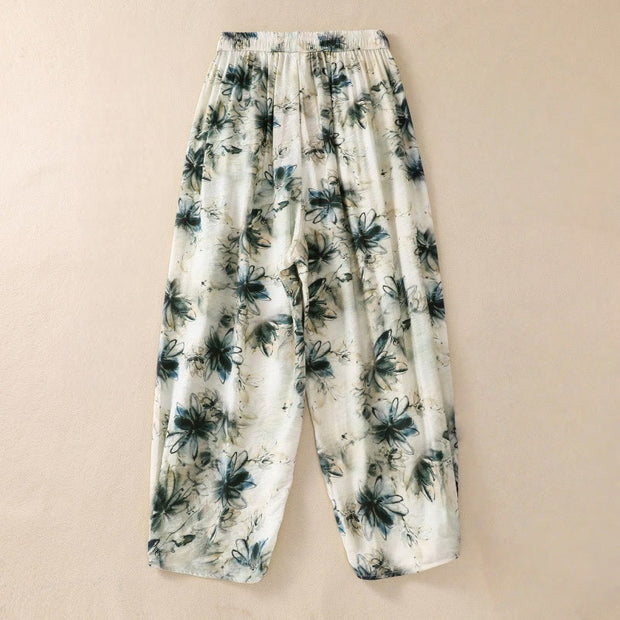 Buddha Stones Casual Flower Prints Design Women's Polyester 7-8 Length Pants With Pockets - image 2