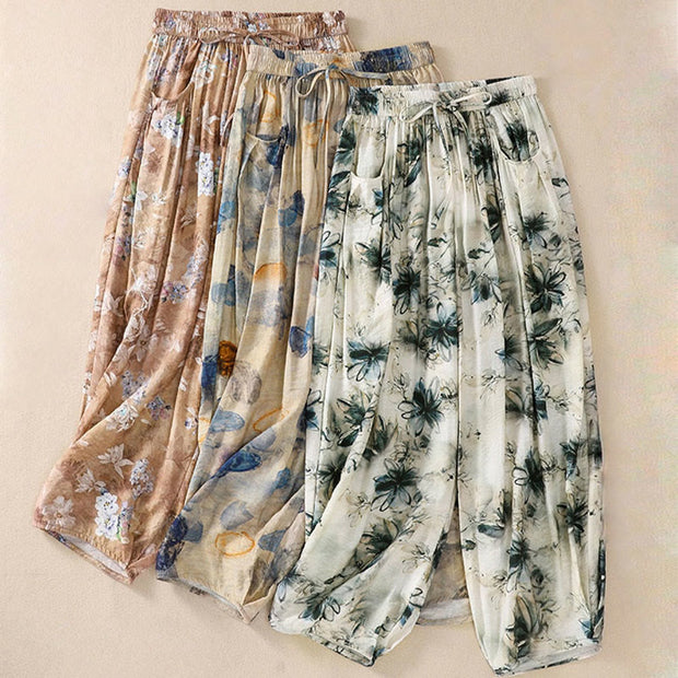 Buddha Stones Casual Flower Prints Design Women's Polyester 7-8 Length Pants With Pockets - image 23