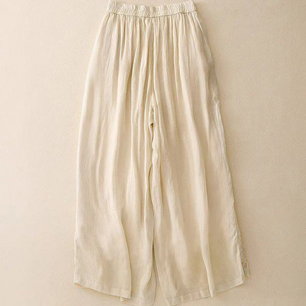 Buddha Stones Side Embroidery Design Cotton Women's 7-8 Length Wide Leg Pants With Pockets - image 8