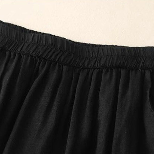 Buddha Stones Side Embroidery Design Cotton Women's 7-8 Length Wide Leg Pants With Pockets - image 16